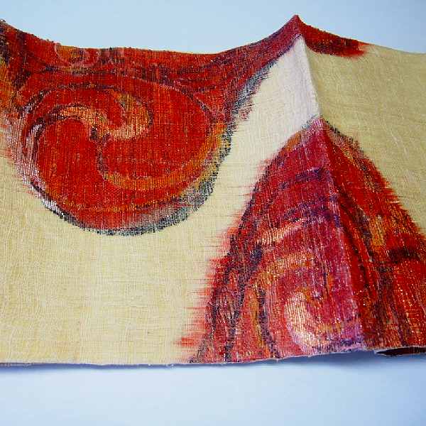 最大35％OFFクーポン/【中古】しゃれ袋帯 麻 夏帯 生成り地に渦巻文様 お太鼓柄 洒落袋帯