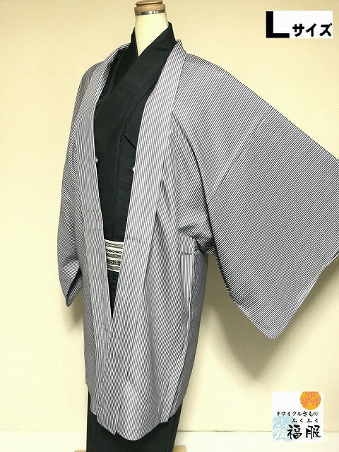 新品 羽織 男物 化繊 海松茶地に縞模様 裄73 Lサイズ 洗える羽織 あす楽 シーズン春