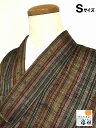 GWセール20%OFFクーポン/【中古】紬 正絹 薄茶地に縞文様 単衣着物 裄63.5 Sサイズ
