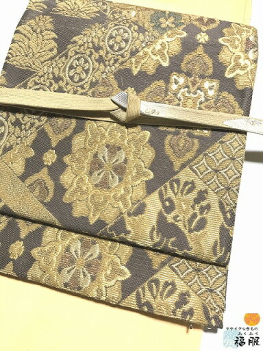 【中古】袋帯 正絹 グレー地に華紋文様 六通柄 あす楽 【中古】袋帯 正絹 グレー地に華紋文様 六通柄 あす楽