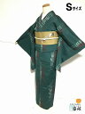 GWセール20%OFFクーポン/【中古】紬 正絹 グリーン地に絣縞文様 アンティーク 裄63cm Sサイズ 袷着物 御召 あす楽 シーズン春