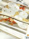 25%OFFクーポン配布中/【中古】反物 正絹 帯地 白地に菊花文様 お太鼓柄 九寸 名古屋帯の帯反 未仕立て 未使用 最強配送