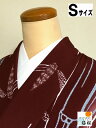 GWセール20%OFFクーポン/【中古】小紋 化繊 赤茶地に笹模様 裄67cm Sサイズ 袷着物 洗える着物 あす楽 シーズン春
