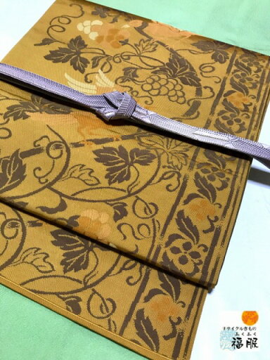 25%offクーポン発行中/【中古】名古屋帯 正絹 山吹茶色地に花鳥文様 全通柄 京袋帯 リバーシブル 最強配送 25%offクーポン発行中/【中古】名古屋帯 正絹 山吹茶色地に花鳥文様 全通柄 京袋帯 リバーシブル 最強配送