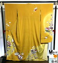 GWセール20%OFFクーポン/【中古】振袖 正絹 芥子色地にぽっくり模様 裄65cm Mサイズ 伊達衿付き あす楽 シーズン春