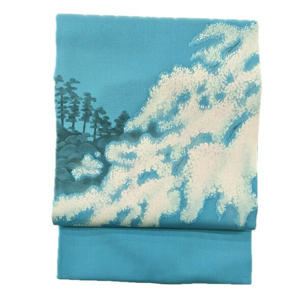 週末限定25％OFFCOUPON発行中/【中古】正絹 塩瀬 名古屋帯 鮮やかブルー地に植物柄 九寸