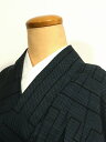 GWセール20%OFFクーポン/【中古】 Mサイズ 正絹 紬 黒地に格子文様 袷着物 あす楽