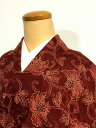 GWセール20%OFFクーポン/【中古】 Sサイズ 正絹 小紋 赤茶地に唐花模様 袷着物 あす楽