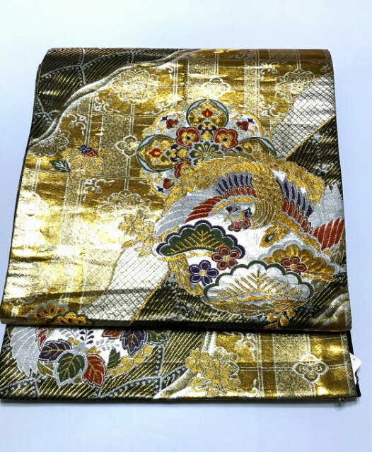 30%OFFクーポン発行中/【中古】正絹 袋帯 黒地に鳳凰文様 六通柄