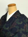 GWセール20%OFFクーポン/【中古】Mサイズ 正絹 紬 濃紺地に葡萄文様