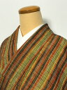 GWセール20%OFFクーポン/【中古】Sサイズ 正絹 紬 赤茶地に縞文様