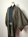 GWセール20%OFFクーポン/【中古】 2Lサイズ 羽織 リメイク男物 正絹 こげ茶地に蚊絣文様 袖継ぎ 福服特製 あす楽