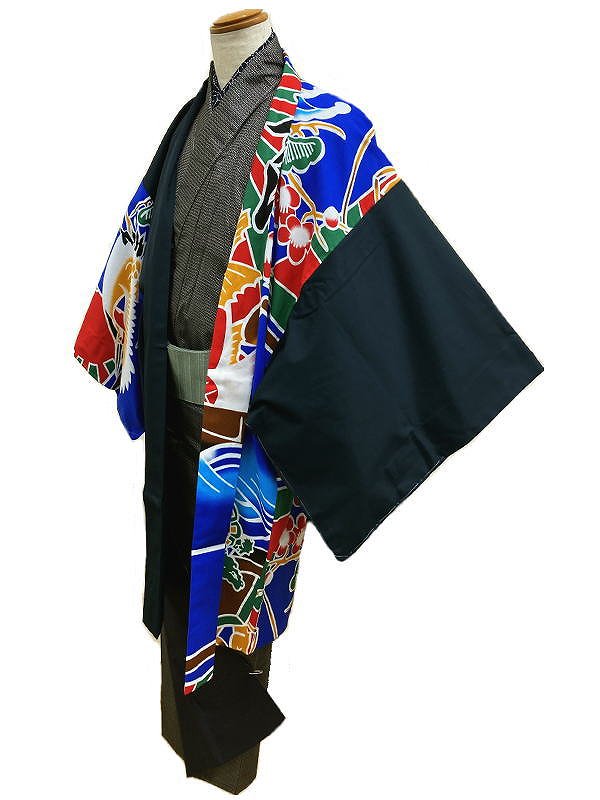 ◎新品 裄74.5 男物 羽織 綿 片身変わり 紺×大漁旗模様 単衣 LLサイズ 福服特製 和服 着物 和装 羽織り はおり メンズ 男 男性 着物はおり 男物羽織 男性着物 男性用着物 簡易 和柄 和風 おしゃれ 綿 黒 赤 青 イベント 衣装 メンズ着物 着物羽織 和服衣装 メンズ和服