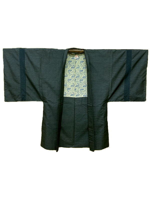 週末限定25%OFFCOUPON発行中/【中古】裄70.5 羽織 リメイク男物 正絹 青地に蚊絣文様 Lサイズ 袖継ぎ 福服特製 着物羽織り メンズ 和装コート...