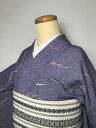 GWセール20%OFFクーポン/【中古】Lサイズ 化繊 小紋 藤紫地に芝草模様 二部式着物