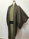 【中古】Sサイズ 男物 正絹 羽織 こげ茶地に格子文様 着物羽織り メンズ 和装コート 着物用コート 着物コート 着物羽織 和装 アウター 普段着 和服羽織り ...