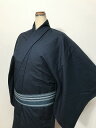 【中古】Mサイズ 男物 ウール 単衣着物 濃紺の織り無地 あす楽