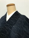 GWセール20%OFFクーポン/【中古】 Mサイズ 化繊混紡 夏着物 紬 濃紺地に芝草文様 あす楽