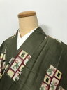 GWセール20%OFFクーポン/【中古】Sサイズ 正絹 紬 鶯色地に絣格子文様 アンティーク