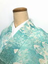 GWセール20%OFFクーポン/【中古】 Sサイズ 正絹 小紋 白緑色地に草花模様 袷着物 あす楽