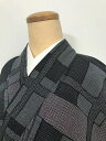 GWセール20%OFFクーポン/【中古】 Sサイズ 絹交織 小紋 アンティーク 黒地に格子模様 袷着物 あす楽