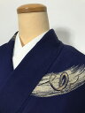 GWセール20%OFFクーポン/【中古】 Sサイズ 正絹 アンティーク 御召 紬 濃紺地に抽象文様 袷着物 あす楽