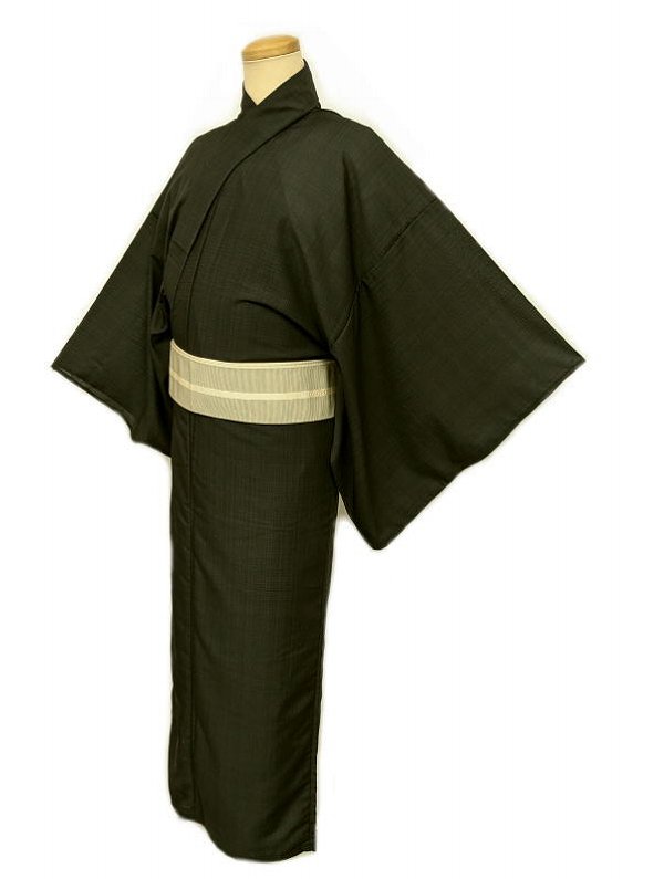 新品 浴衣 男物 化繊 こげ茶色地に格子模様 裄71.5 Lサイズ 吸湿速乾 木綿 仕立て上がり 花火大会 夕涼み 夏祭り 盆踊り ゆかた シーズン夏 あす楽