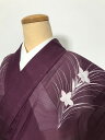 GWセール20%OFFクーポン/【中古】 Mサイズ 化繊 夏着物 付け下げ 付下げ訪問着 紫地に草花模様 洗える着物 あす楽