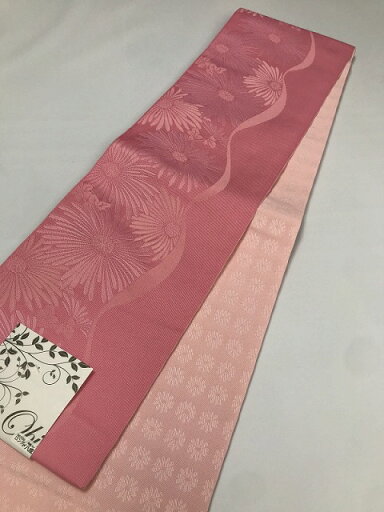 新品 半幅帯 化繊 ピンク地に菊花文様 リバーシブル あす楽 新品 半幅帯 化繊 ピンク地に菊花文様 リバーシブル あす楽