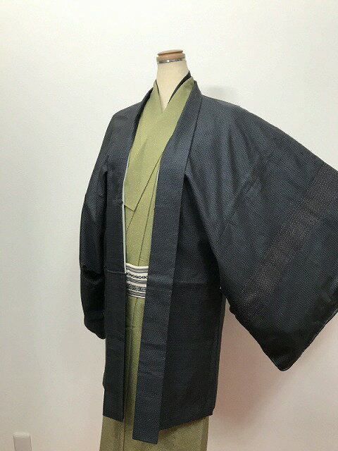 30%OFFクーポン発行中/【中古】Lサイズ 羽織 男物 正絹 黒地に蚊絣文様 リメイク【福服特製】 あす楽