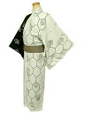只今20%OFF 新品 浴衣 男物 化繊 Lサイズ 白灰色と黒の片身代わり 亀甲 かまわぬ模様 裄72 吸湿速乾 シーズン夏 最強配送