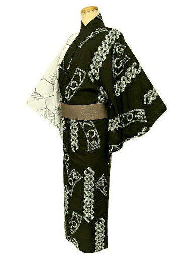 新品 浴衣 男物 化繊 LLサイズ 黒と白灰色の片身代わり 亀甲 かまわぬ模様 裄71 吸湿速乾 新品 浴衣 男物 化繊 LLサイズ 黒と白灰色の片身代わり 亀甲 かまわぬ模様 裄71 吸湿速乾