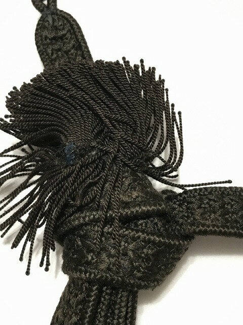 【中古】男物 正絹 羽織紐 こげ茶