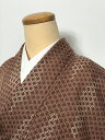 【中古】Mサイズ 小紋 正絹 茶色地に七宝模様