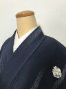 【中古】Mサイズ 小紋 正絹 濃紺地に丸紋模様