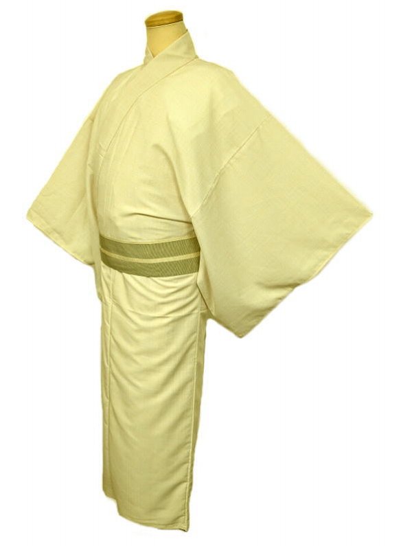 お買い物マラソンお得クーポン対象/新品 浴衣 男物 化繊 クリーム色地に格子模様 裄72 Lサイズ 吸湿速乾 防シワ ポリエステルゆかた シーズン夏 最強配送