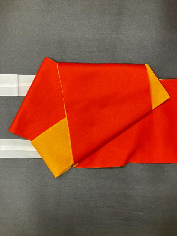 お買い物マラソン25％OFFクーポン/新品 作り帯 化繊 浴衣用 貝の口結び型 半幅帯の付け帯 軽装帯 リメイク品 オレンジと黄