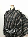 25%offクーポン発行中/新品 Lサイズ 男物 混紡 浴衣 こげ茶地に絣縞模様