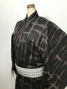 25%offクーポン発行中/新品 2Lサイズ 男物 綿 浴衣 黒地に格子模様