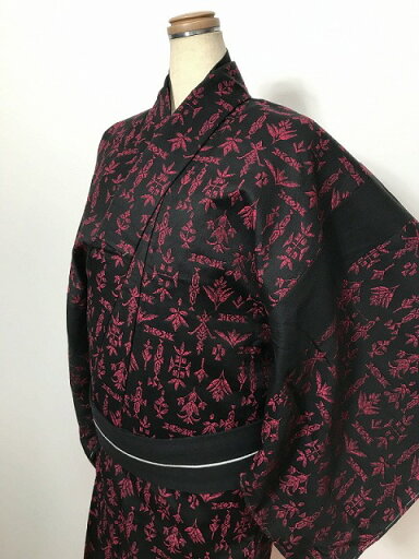 バラエティークーポン発行中/【中古】Lサイズ リメイク男物シリーズ ウール 黒地に華紋文様 【福服特製】 バラエティークーポン発行中/【中古】Lサイズ リメイク男物シリーズ ウール 黒地に華紋文様 【福服特製】