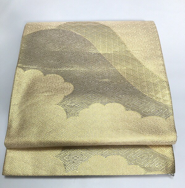 週末限定25％OFFCOUPON発行中/【中古】 袋帯 正絹 ゴールド地に雲取り文様 全通柄 最強配送