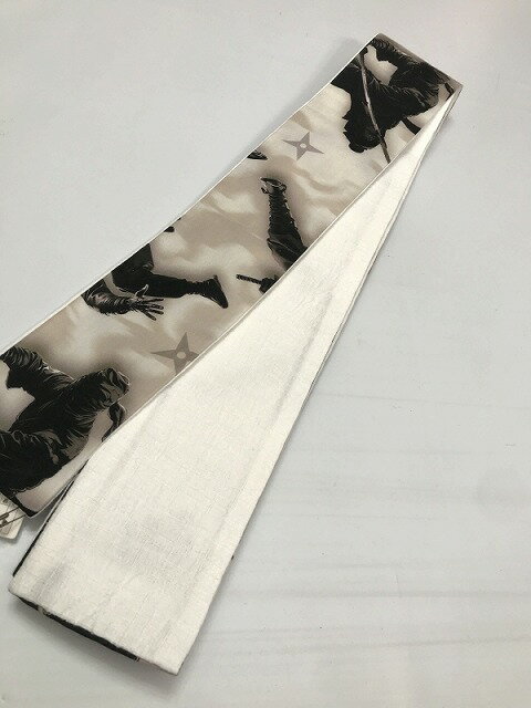 週末限定25％OFFCOUPON発行中/新品 角帯 男物 綿 白地に忍者模様 リバーシブル 福服特製 最強配送