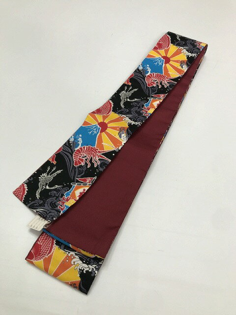 週末限定25％OFFCOUPON発行中/新品 角帯 男物 綿 黒地に旭模様 リバーシブル 福服特製 最強配送