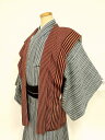 【中古】陣羽織 リメイク品 正絹 袖なし羽織 男女兼用 ピンク色地に縞模様 福服特製 着物羽織り メンズ 和装コート 着物用コート