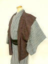 【中古】陣羽織 リメイク品 化繊 袖なし羽織 男女兼用 紫色地に波模様 福服特製 着物羽織り メンズ 和装コート 着物用コート
