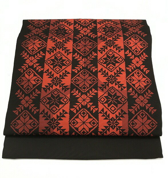 週末限定25％OFFCOUPON発行中/【中古】名古屋帯 正絹 こげ茶地に幾何学文様