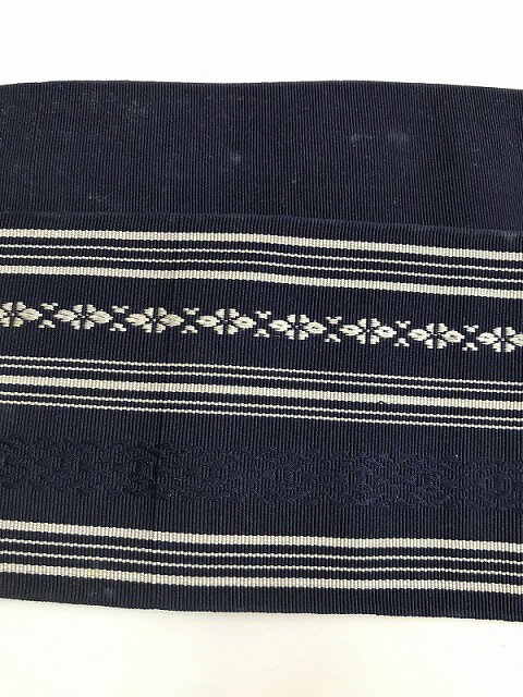 【中古】 角帯 男物 正絹 濃紺地に独鈷文様 本場筑前博多織 リバーシブル 最強配送