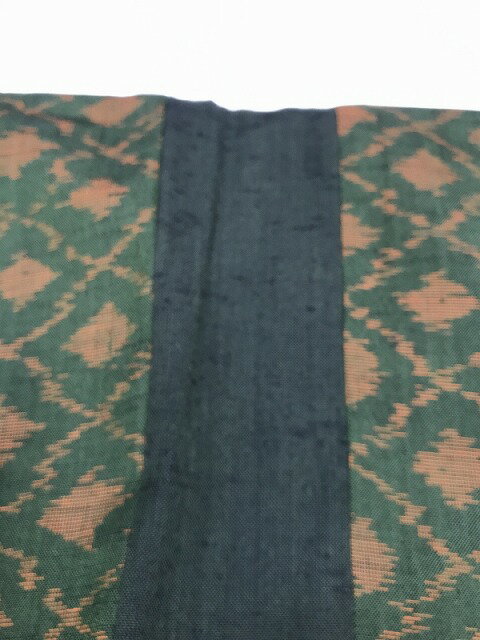 【中古】2Lサイズ リメイク男物シリーズ ウール グリーン地に菱文様 【福服特製】