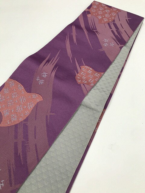 新品 半幅帯 化繊 紫地に千鳥文様