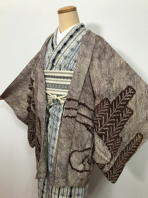 乐天商城 - 【中古】Mサイズ 羽織 正絹 こげ茶地に木立模様